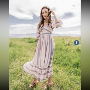 Jessakae Carina Maxi Dress Tiered Size S  gray‎ & Pink Cotton summer vacation